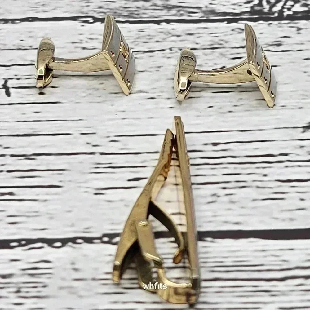 Celine Gold and Silver Cufflink and Tie Bar Set